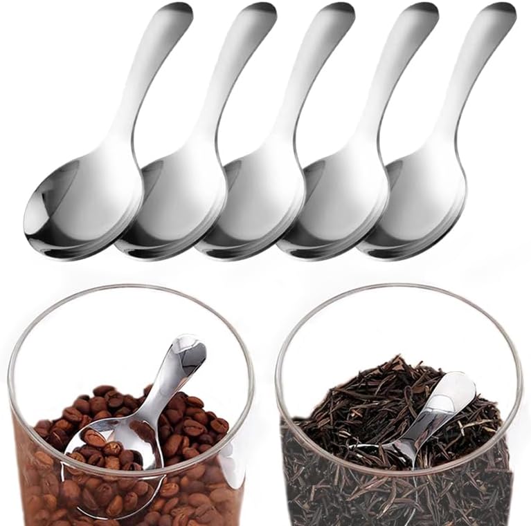 Yopolaz 5 Pack Short Handle Scoops - Silver Mini Scoops for Canisters - Stainless Steel Small Coffee Candy Scoop for Salt Sugar Tea Dessert（Silver） - Image 1